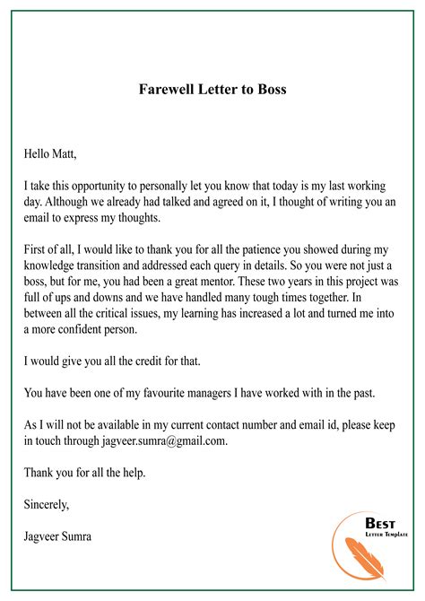 Farewell Letter to Boss-01 – Best Letter Template