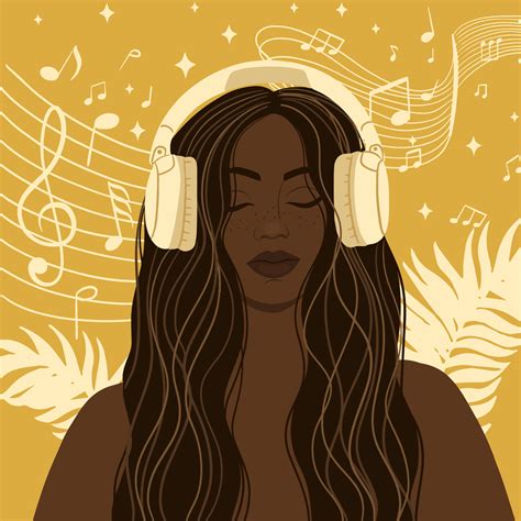 Black girl with headphones listening to music 15740479 Vector Art at ...