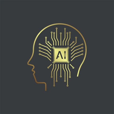 A gold head of AI icon, and premium symbol of AI. An elegrant on dark ...