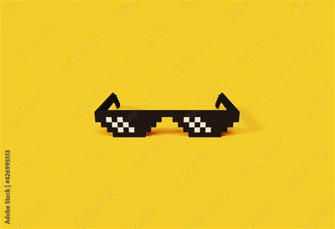 ภาพประกอบสต็อก Thug life meme glasses pixel art modern iconic 3d object ...