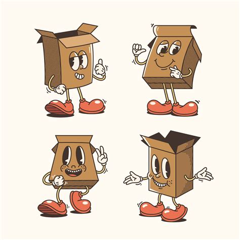 Set of Traditional Cartoon cardboard boxes Illustration with Varied ...