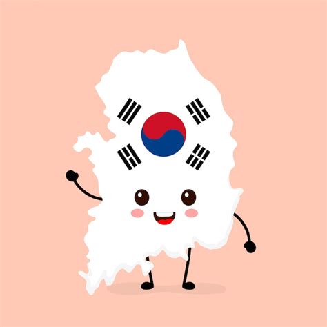 Lindo divertido sonriente feliz corea del sur mapa y bandera de ...