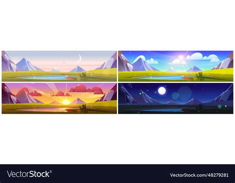 Mountain lake landscape in morning sunset night Vector Image