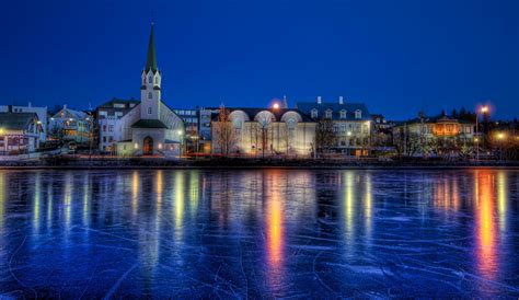 Fonds d'ecran Islande Rivières Hiver Nuit HDR Villes télécharger photo