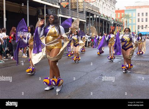 Female marching group in New Orleans' Christmas parade downtown Stock ...