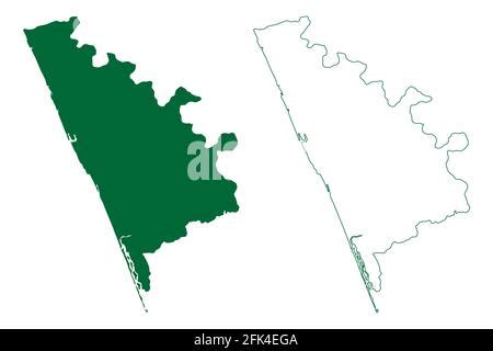 Kasaragod district (Kerala State, Republic of India) map vector ...