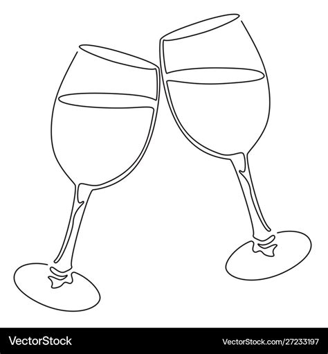 Continuous line drawing glasses wine Royalty Free Vector