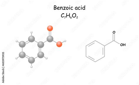 Stylized molecule model/structural formula of benzoic acid. Use as ...