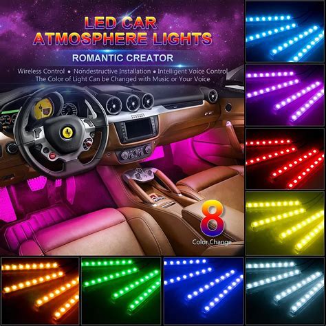 Car LED Strip Light 48 LEDs Multicolor Music Car Interior Lights Under Dash Lighting Waterproof ...