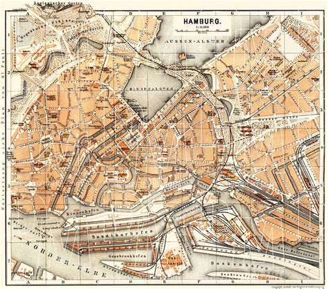 Old map of Hamburg in 1887. Buy vintage map replica poster print or download picture