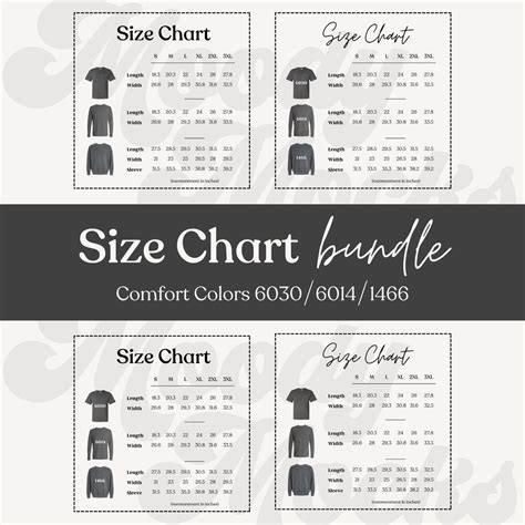 Comfort Colors Size Chart Bundle Size Chart Template Comfort Colors Tshirt Sweatshirt Size Chart ...