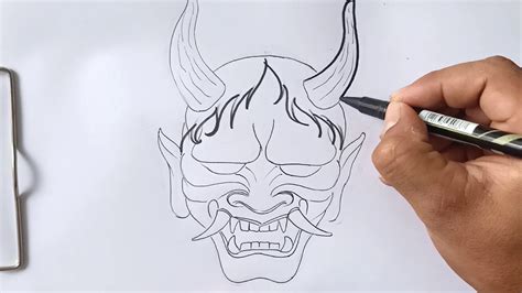 how to draw a hannya mask-drawing tattoo mofel - YouTube