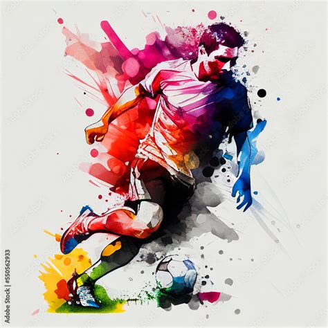 Watercolor football player. Soccer poster. Abstract football background. Abstract soccer player ...