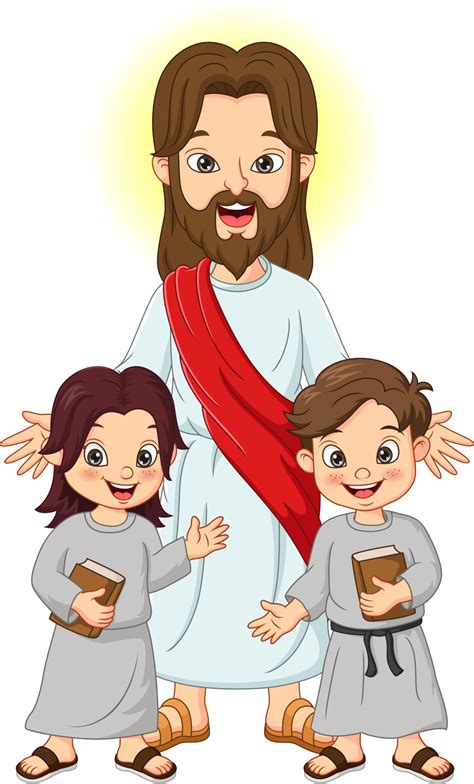 Jesus Christ with kids and holy bible book 4991831 Vector Art at Vecteezy