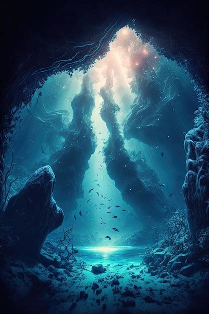 Premium Photo | Underwater cave in fantasy underwater world digital illustration ai