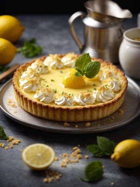 Premium AI Image | Classic French Lemon Tart tart au citron crisp buttery crust with luscious ...