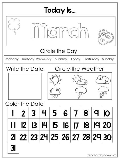 Kindergarten Calendar Worksheets