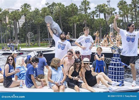 Ryan McDonagh and Pat Maroon of the Tampa Bay Lightning Waving at Fans ...