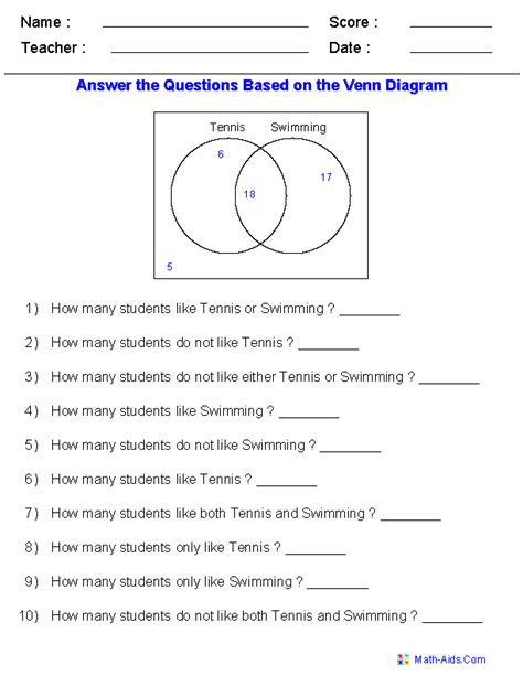 Venn Diagram Worksheets - Word Problems Using Two Sets | Projects to Try | Pinterest | Venn ...