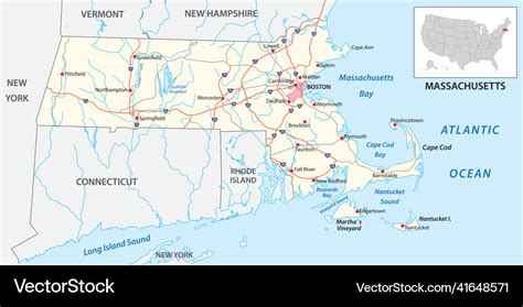 Road map of the us american state massachusetts Vector Image