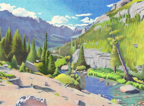 Glacier Gorge Drawing by Dan Miller | Colored pencils, Drawings, Landscape