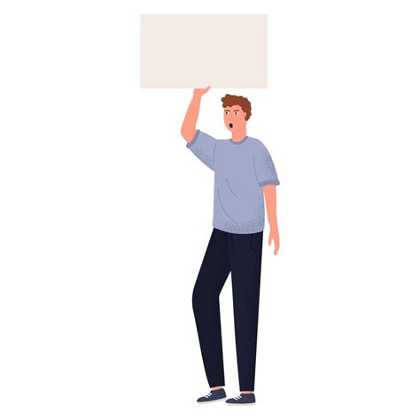 Young man holding sign. Vector flat illustration with protesting man. 13796797 Vector Art at ...