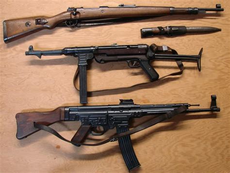 Group photos of German WWII guns-MP44, MP40, P.08s, K.98. Mg34, Mg42