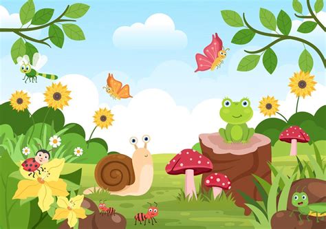 Beautiful Garden Cartoon Background Illustration With Scenery Nature of ...