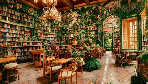 Dreamy photo of a very very cozy bookstore cafe that | Stable Diffusion