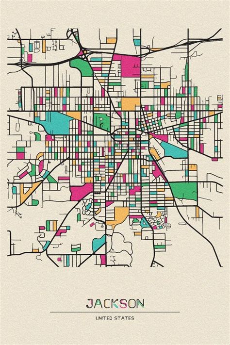 Jackson, Michigan Map Canvas Wall Art by Ayse Deniz Akerman | iCanvas