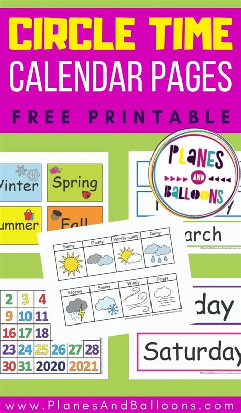 Free Printable Circle Time Calendar - Planes & Balloons | Kids calendar, Preschool calendar ...