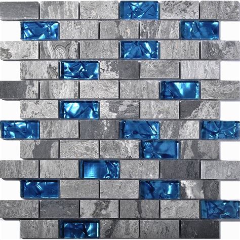 Glass Stone Mosaic Wall Tiles Navy Blue and Gray 1x2 Subway Tile | Blue ...