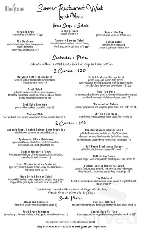 Bluestone Restaurant menu in Lutherville-Timonium, Maryland, USA