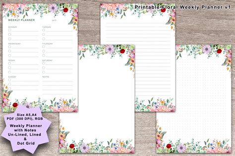 Printable Floral Weekly Planner V1 Graphic by printablepdf · Creative ...