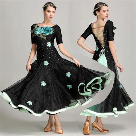 New Ballroom Dance Competition Dresses Short Sleeve Black Women ...