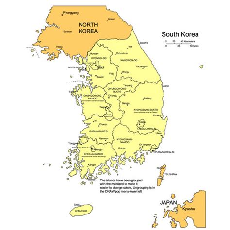 South Korea PowerPoint Map, Administrative Districts, Capitals – MAPS for Design