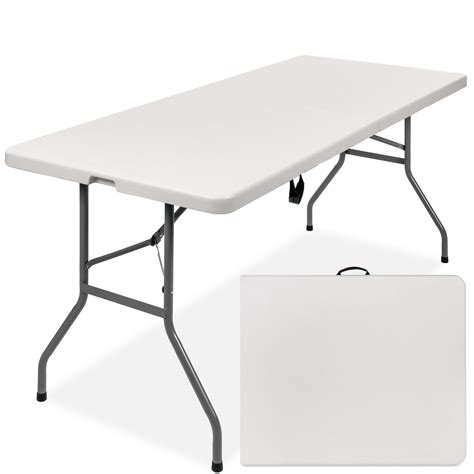 CozyBox Plastic Folding Table Centerfold Picnic Table, Bi-Fold White Plastic Table for ...