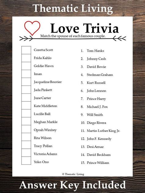 Famous Couples Trivia Questions And Answers Printable - Printable Word ...