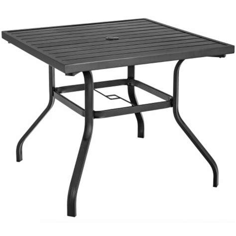 Square Patio Dining Table Metal 4-Person Outdoor Table w/ Umbrella Hole ...