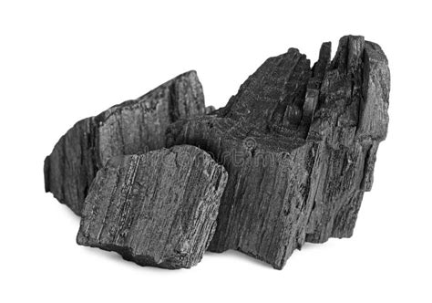 Pieces of Coal Isolated on White. Mineral Deposits Stock Photo - Image ...