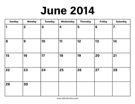 June 2014 Calendar – Printable Old Calendars