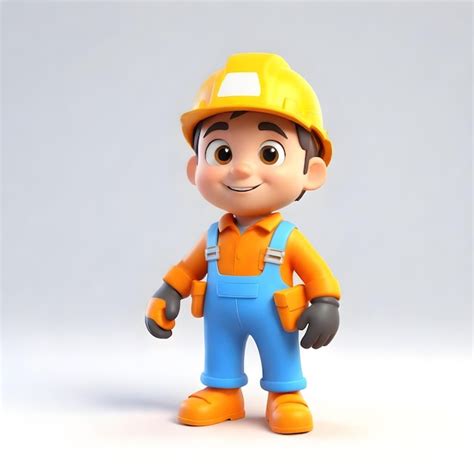 Premium Photo | Hello from 3d cute construction worker character on white background