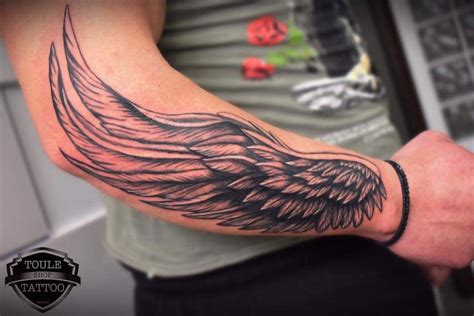 wing arm tattoo Angel Wing Forearm, Angel Wings Tattoo Forearm, Angle Wing Tattoos, Wing Tattoo ...