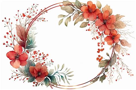 Premium Photo | Red watercolor floral circle frame background