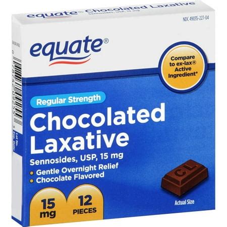 Equate Regular Strength Laxative Sennoside Chocolate Pieces, 15 mg, 12 ...