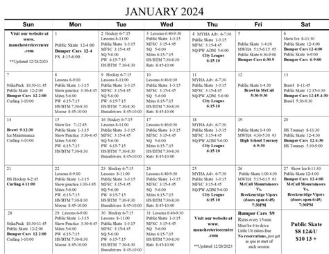 Ice Schedule – Manchester Ice & Events Center