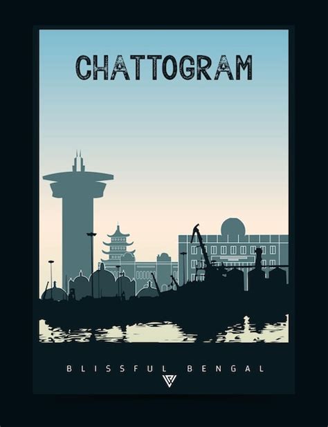 Premium Vector | Chattogram city poster illustration skyline and cityscape with seaport and sea ...
