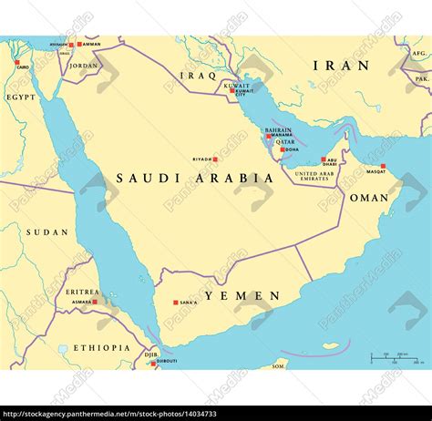 Arabian Peninsula Political Map Stock Vector Illustration Of Manama ...