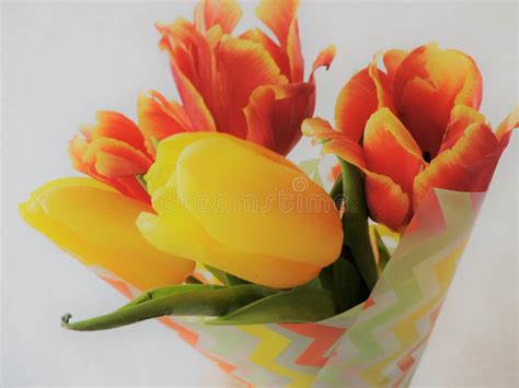 View of Bright Bouquet of Red and Yellow Tulips Stock Image - Image of ...