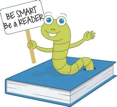 Book Clipart-book worm in book holding be smart be a reader sign clipart